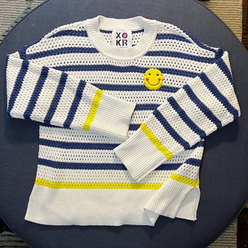 Kerri Rosenthal XOKR // Smiley Face Striped Knit Sweater // Navy & White